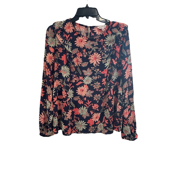 Nanette Lepore Tops - Nanette Lepore Anthropologie‎ Women's L Navy Floral Spring Top Blouse